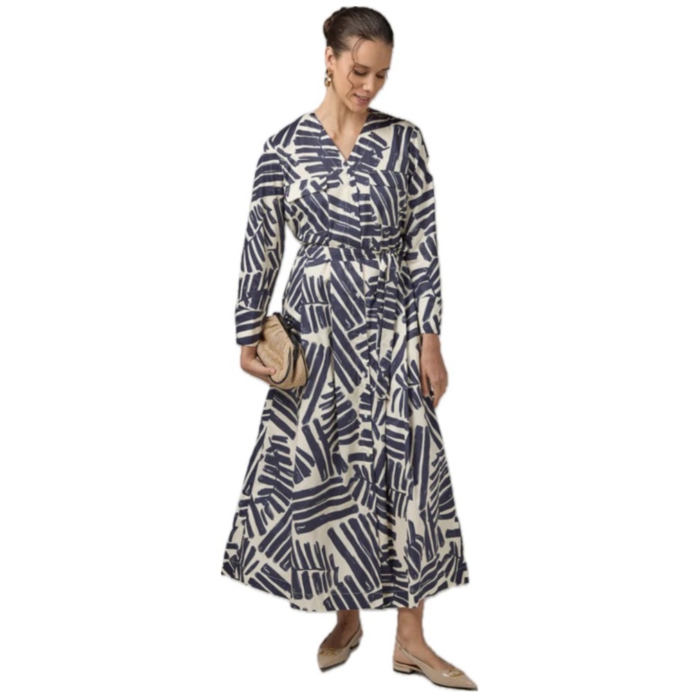 Choice, NWT 100% Cotton Navy & Cream Abstract Print Maxi Dress – Size L